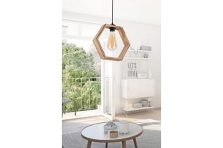Candeeiro suspenso em madeira - Natural e preto - 45 - 60 W