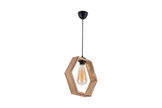 Candeeiro suspenso em madeira - Natural e preto - 45 - 60 W