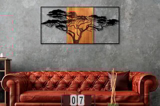Decoração de parede em madeira Acacia Tree 328 - 147 x 70 cm - Natural e preto