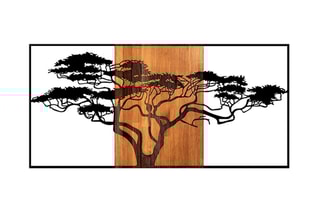 Decoração de parede em madeira Acacia Tree 328 - 147 x 70 cm - Natural e preto