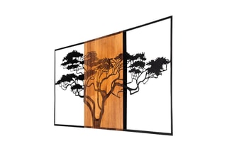 Decoração de parede em madeira Acacia Tree 328 - 147 x 70 cm - Natural e preto