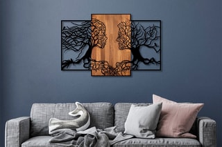 Decoração de parede em madeira - 125 x 3 x 79 cm - Natural e preto