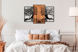 Decoração de parede em madeira - 125 x 3 x 79 cm - Natural e preto