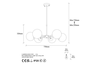 Suspension Akkas - Doré et blanc - 6 x 40 W