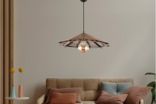 Candeeiro suspenso em madeira - Natural e preto - 60 W