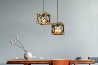 Candeeiro suspenso em madeira de charme Zikzak - Natural - 2 x 60 W