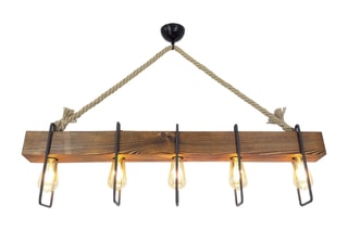 Candeeiro suspenso em pinho maciço -  Natural e preto - 5 x 40 W