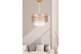 Candeeiro suspenso - Dourado e branco - 60 W