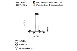 Candeeiro suspenso Lume - Preto e dourado - 4 x 7 W