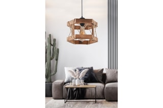 Candeeiro suspenso em madeira - Natural e preto - 45 - 60 W
