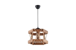 Candeeiro suspenso em madeira - Natural e preto - 45 - 60 W