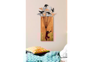 Decoração de parede em madeira - Natural e preto - 45 x 85 cm