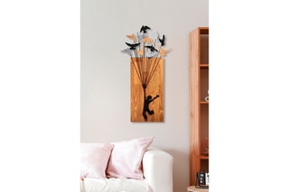 Decoração de parede em madeira - Natural e preto - 45 x 85 cm