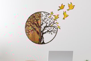 Decoração de parede em madeira - 92 x 71 x 3 cm - Natural e preto