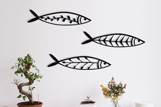 Decoração de parede Hamsi - Preto - 32 x 8 x 0,12 cm