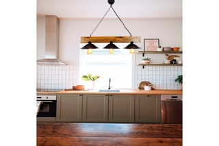 Candeeiro suspenso Üç Sapka - Natural e preto - Em pinho - 3 x 60 W