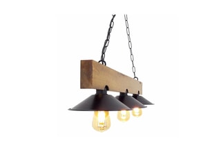 Candeeiro suspenso Üç Sapka - Natural e preto - Em pinho - 3 x 60 W