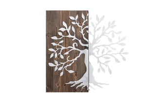 Decoração de parede em madeira bois Tree Silver - 58 x 58 cm - Imitação nogueira e prateado