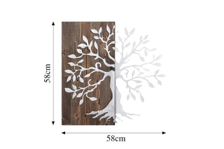 Decoração de parede em madeira bois Tree Silver - 58 x 58 cm - Imitação nogueira e prateado