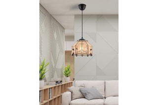 Candeeiro suspenso em madeira Jutta Jute - Preto e camel - 45 - 60 W