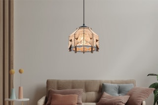 Candeeiro suspenso em madeira Jutta Jute - Preto e camel - 45 - 60 W