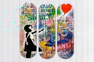 Tríptico "Balloon Girl” - Banksy - 20 x 70 cm - Reprodução