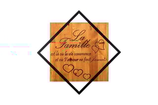 Decoração de parede em madeira La Famille - 54 x 54 cm - Natural e preto