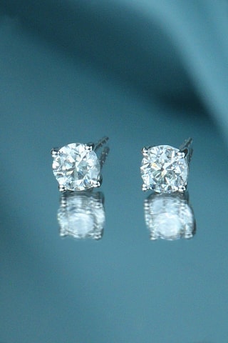 Puces Single diamond - Or blanc et diamants