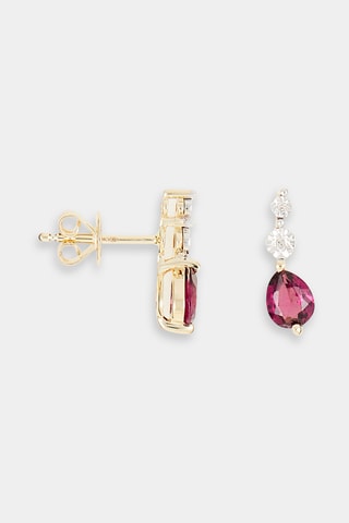 Boucles d'oreilles Stéphanie - Or jaune, diamants et rhodonites