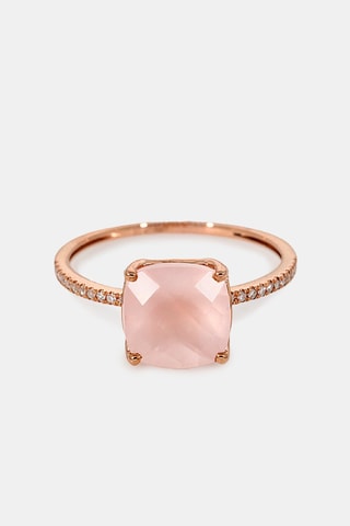 Bague Havva - Or rose, diamants et quartz rose