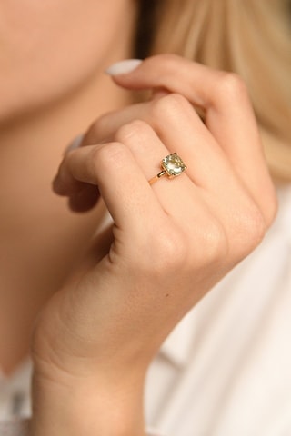 Bague Prasiolite Unique - Or jaune et améthyste