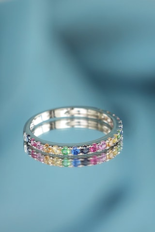 Bague Colorful love - Or blanc, saphirs, émeraude, rubis