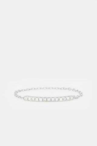 Bague chaînette Barre Scintillante - Or blanc et diamants