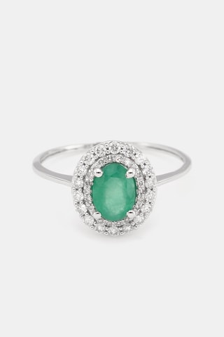 Bague Andaman - Or blanc, diamants et émeraude