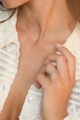 Bague Courone des Emeraudes - Or blanc, diamants et émeraudes