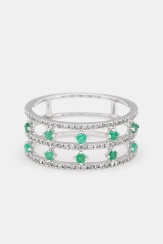 Bague Courone des Emeraudes - Or blanc, diamants et émeraudes
