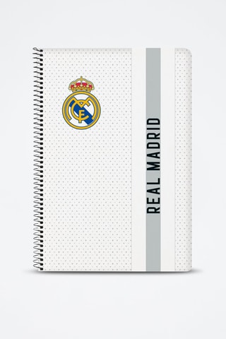 Caderno aos quadrados e espiral Real Madrid - 160 páginas - Branco e cinzento - 21,5 x 31 cm