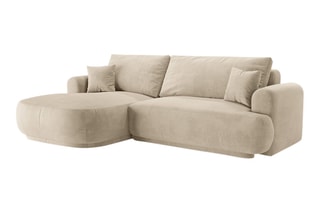 Canapé d’angle gauche modulable et convertible Adriana - Beige clair - 5 places - Tissu velours