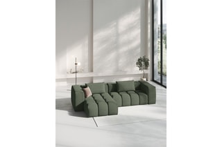Canapé d'angle gauche Lorella - Vert olive - 3 places - Revêtement en tissu
