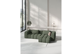 Canapé d'angle droit Lorella - Vert olive - 3 places - Revêtement en tissu