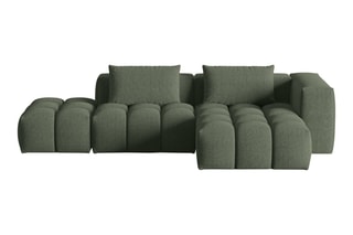 Canapé d'angle droit Lorella - Vert olive - 4 places - Revêtement en tissu