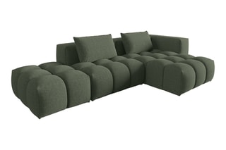 Canapé d'angle droit Lorella - Vert olive - 4 places - Revêtement en tissu