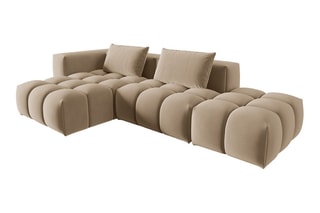 Canapé d'angle gauche modulaire Lorella - Sable - 4 places - Revêtement en velours