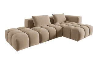Canapé d'angle droit modulaire Lorella - Sable - 4 places - Revêtement en velours