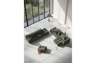 Canapé modulable droit Lorella - Vert olive - 3 places - Revêtement en tissu