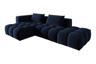 Canapé d'angle gauche modulaire Lorella - Bleu roi - 4 places - Revêtement en velours