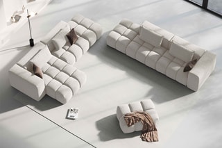 Canapé d'angle gauche modulaire Lorella - Beige - 4 places - Revêtement en tissu structurel