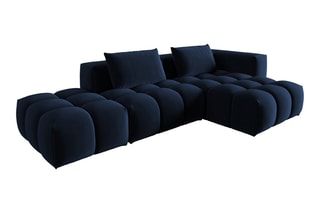 Canapé d'angle droit modulaire Lorella - Bleu roi - 4 places - Revêtement en velours
