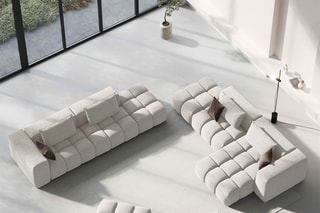 Canapé d'angle droit modulaire Lorella - Beige - 4 places - Revêtement en tissu structurel