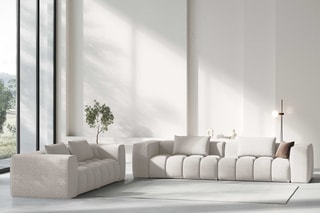 Canapé modulaire Lorella - Beige - 5 places - Revêtement en tissu structurel